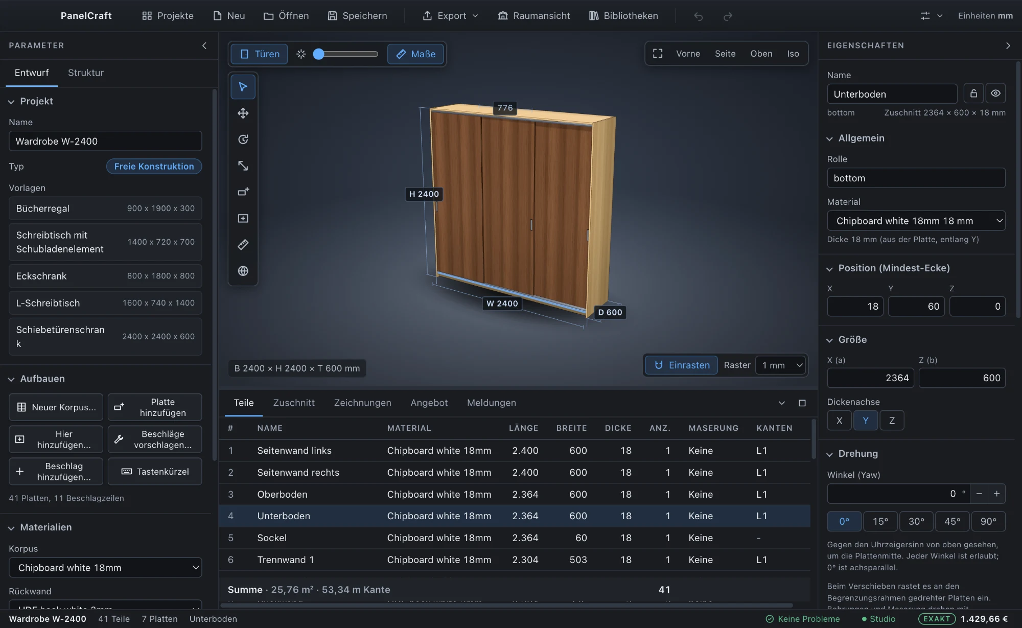 PanelCraft editor interface in German.